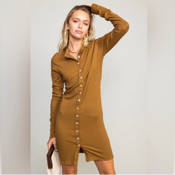 Free People Gia Cardigan OR Dress ✨ Warm Tobacco Size Small | brown tan mocha - Picture 4 of 13